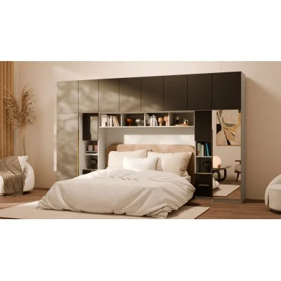 Zabudowa do sypialni 364x225 cm Kaszmirowy Beż / Czarny Onyx z 1 lustrem – SARA | eMeblast