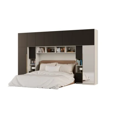 Zabudowa do sypialni 364x225 cm Kaszmirowy Beż / Czarny Onyx z 1 lustrem – SARA | eMeblast