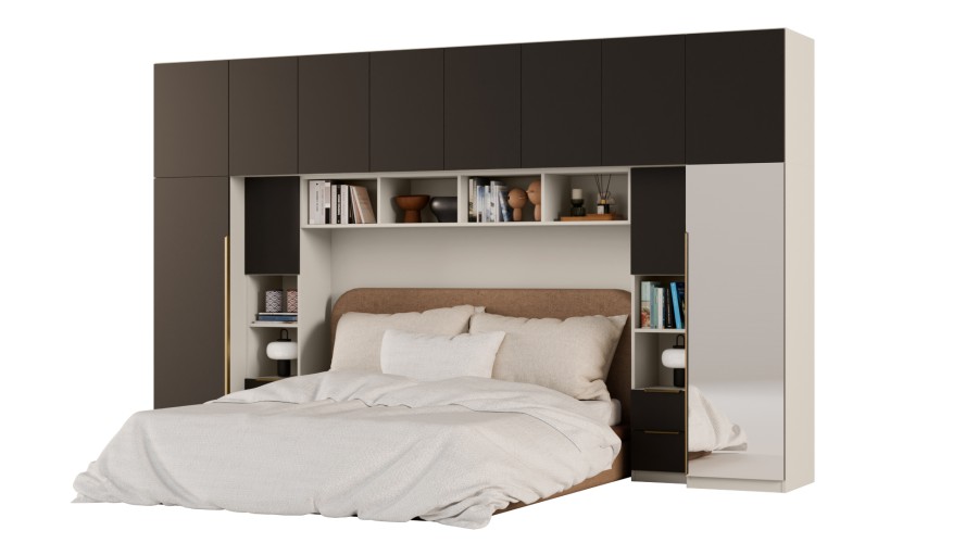 Zabudowa do sypialni 364x225 cm Kaszmirowy Beż / Czarny Onyx z 1 lustrem – SARA | eMeblast Zabudowa do sypialni 364x225 cm Kaszmirowy Beż / Czarny Onyx z 1 lustrem – SARA | eMeblast