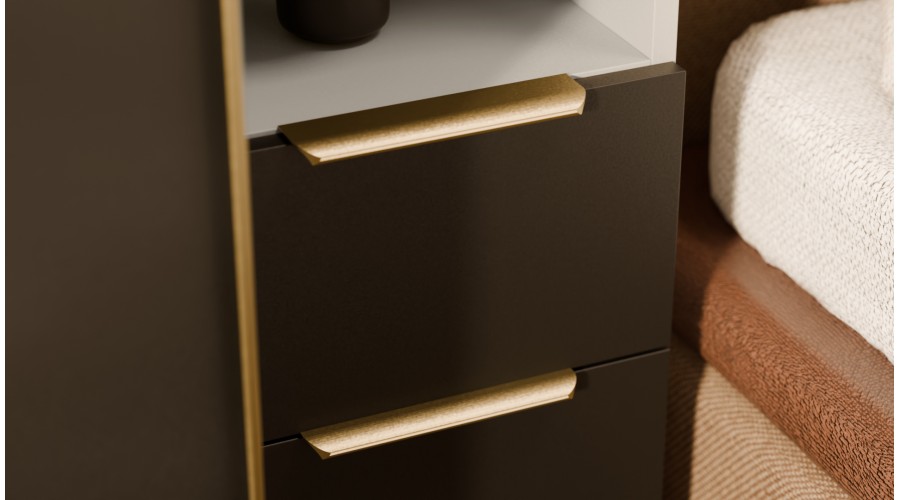 Zabudowa do sypialni 364x225 cm Kaszmirowy Beż / Czarny Onyx z 2 lustrami – SARA | eMeblast