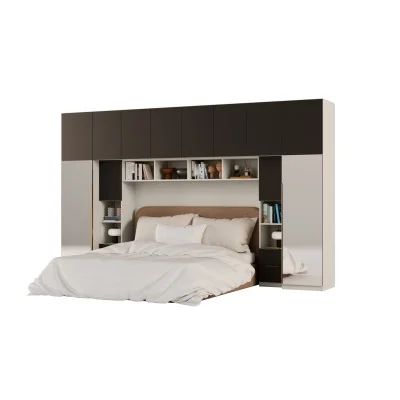 Zabudowa do sypialni 364x225 cm Kaszmirowy Beż / Czarny Onyx z 2 lustrami – SARA | eMeblast