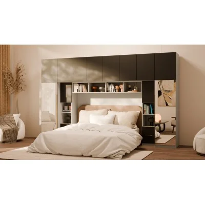 Zabudowa do sypialni 364x225 cm Kaszmirowy Beż / Czarny Onyx z 2 lustrami – SARA | eMeblast