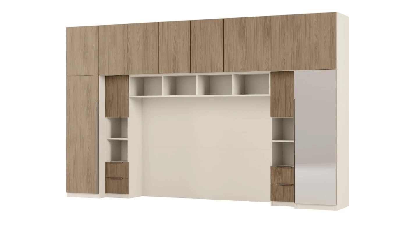 Zabudowa do sypialni 364x225 cm Piasek Pustyni / Dąb Casella Brązowy z 1 lustrem – SARA | eMeblast