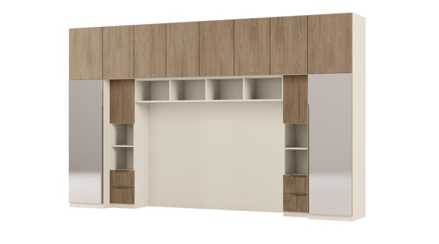 Zabudowa do sypialni 364x225 cm Piasek Pustyni / Dąb Casella Brązowy z 2 lustrami – SARA | eMeblast Zabudowa do sypialni 364x225 cm Piasek Pustyni / Dąb Casella Brązowy z 2 lustrami – SARA | eMeblast