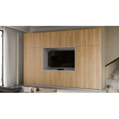 Minimalistyczna meblościanka z strefą RTV 350×240 cm Kaszmirowy Beż - HORIZON