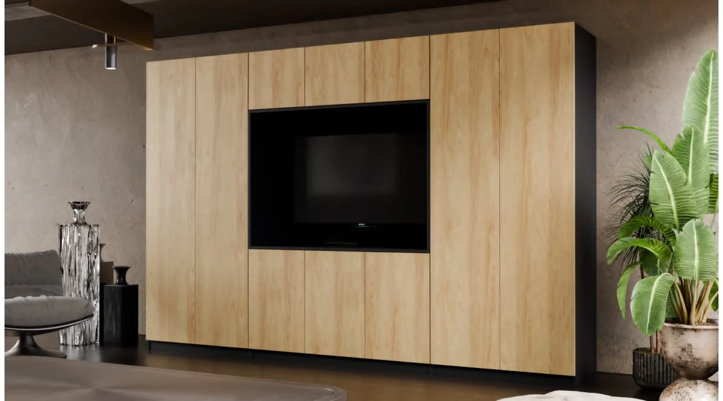 Meblościanka z wnęką pod telewizor 315×210 cm Śnieżna Biel - VISION