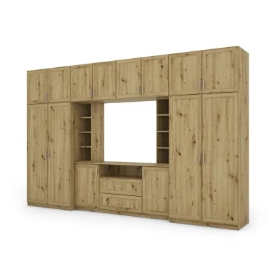 Elegancka meblościanka z szafami i półką RTV 380×240 cm Dąb Artisan – DAKO