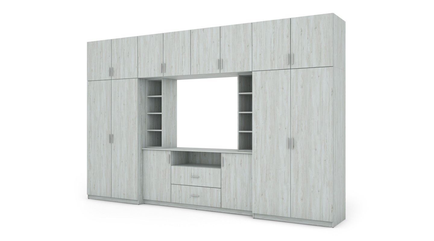 Elegancka meblościanka z szafami i półką RTV 380×240 cm Sosna Anderson – DAKO