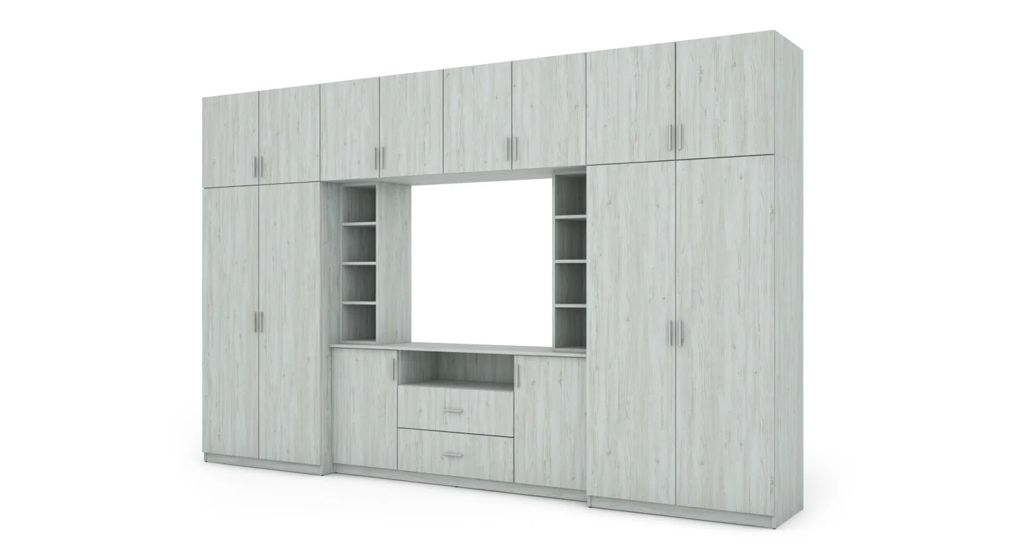 Elegancka meblościanka z szafami i półką RTV 380×240 cm Sosna Anderson – DAKO