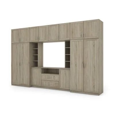 Elegancka meblościanka z szafami i półką RTV 380×240 cm Sonoma Jasna – DAKO