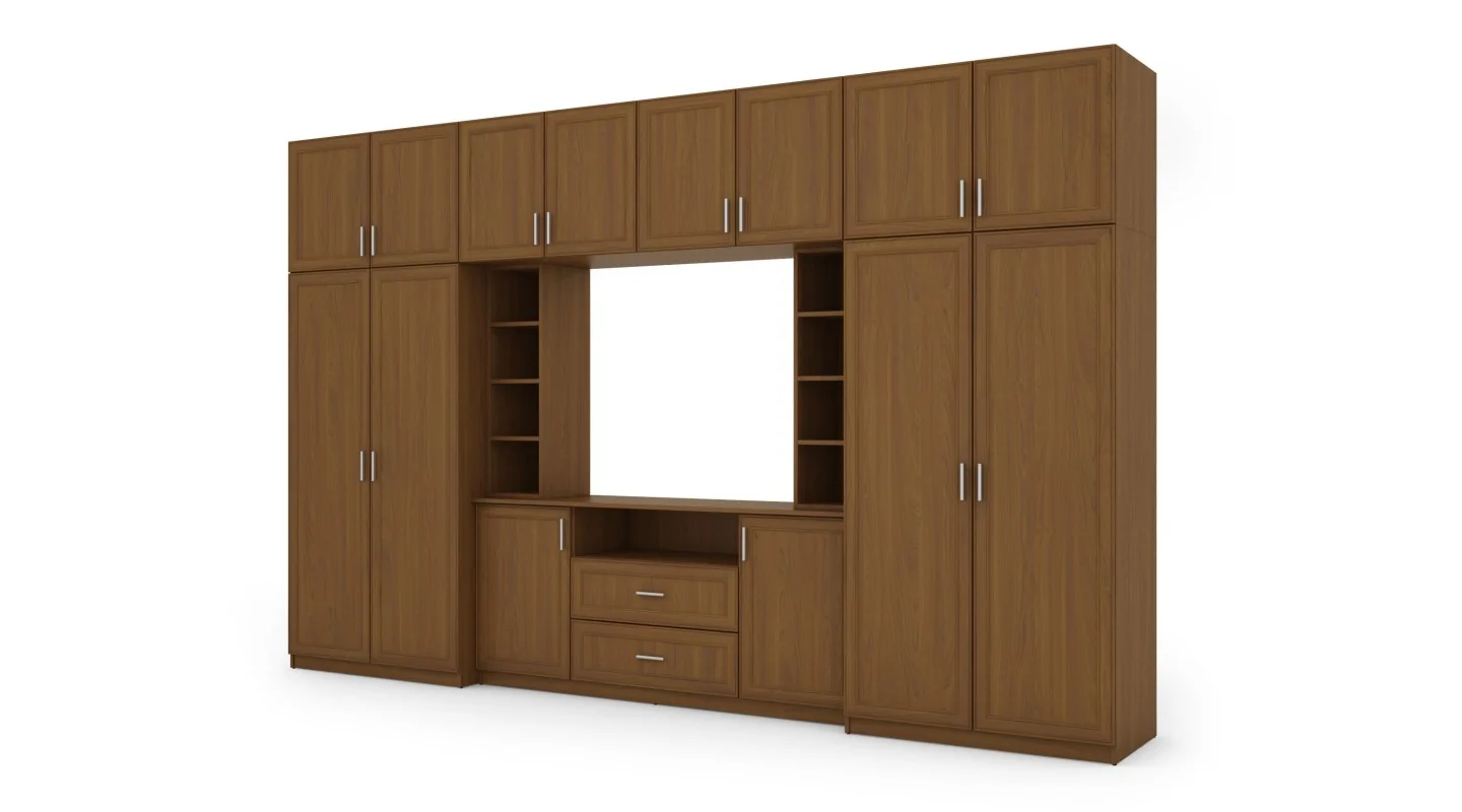 Elegancka meblościanka z szafami, szafki, półka RTV, szerokość 380 cm - DAKO Wiśnia Porto