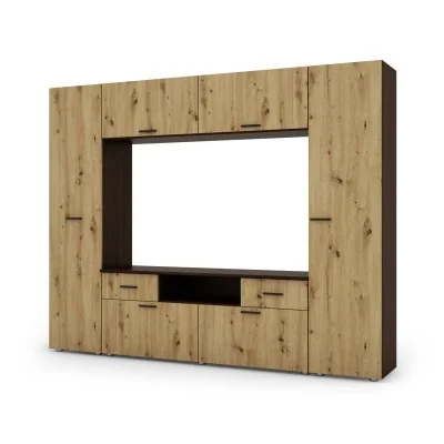Zabudowana meblościanka z miejscem na telewizor 240×190 cm Sonoma Ciemna / Dąb Artisan – PLUTON