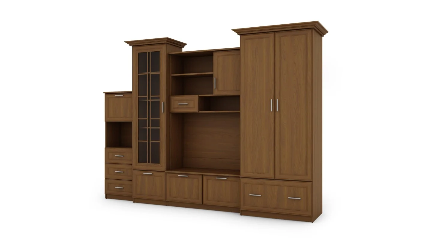 Klasyczna meblościanka z pojemną szafą i barkiem 280×207 cm Wiśnia Porto – MILO