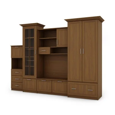 Klasyczna meblościanka z pojemną szafą i barkiem 280×207 cm Wiśnia Porto – MILO