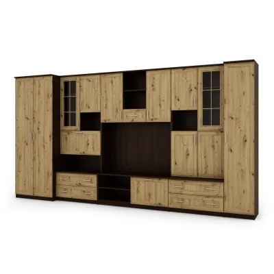 Meblościanka z barkiem i szafą, RTV 400×210 cm Sonoma Ciemna / Dąb Artisan – CYKLON