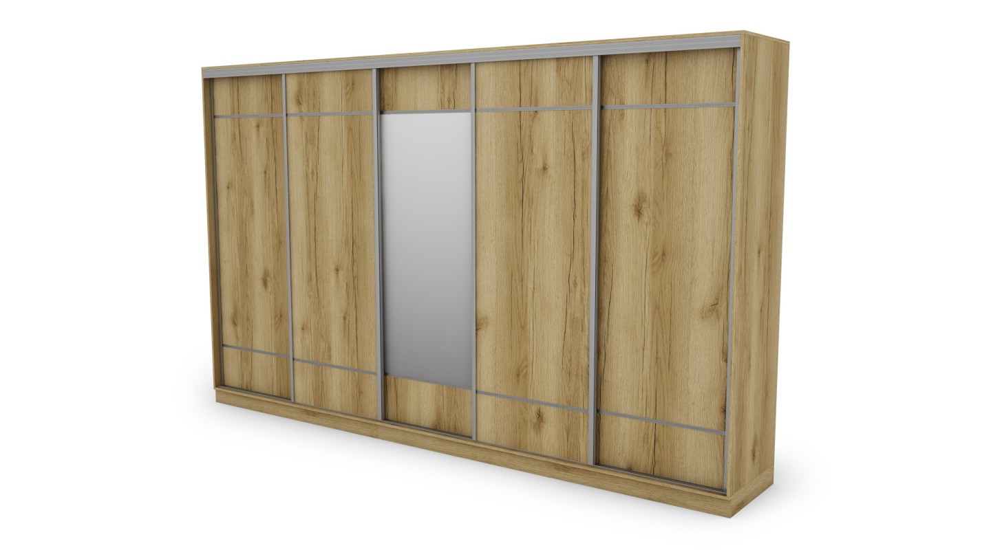 Szafa przesuwna 400x244 cm dąb grand naturalny z lustrem - Velaro | eMeblast Szafa przesuwna 400x244 cm dąb grand naturalny z lustrem - Velaro | eMeblast