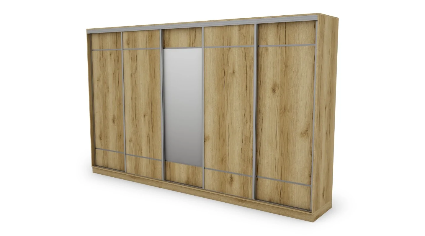 Szafa przesuwna 400x244 cm dąb grand naturalny z lustrem - Velaro | eMeblast