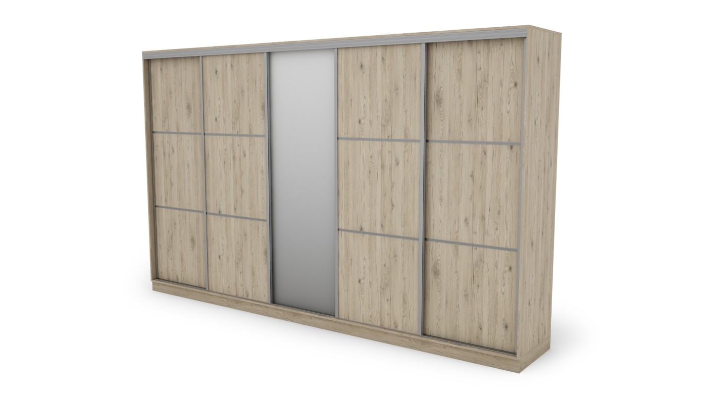 Szafa przesuwna 400x244 cm dąb bordeaux z lustrem - Velaro | eMeblast
