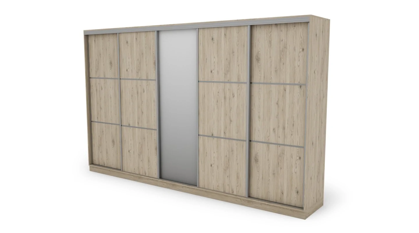 Szafa przesuwna 400x244 cm dąb bordeaux z lustrem - Velaro | eMeblast Szafa przesuwna 400x244 cm dąb bordeaux z lustrem - Velaro | eMeblast