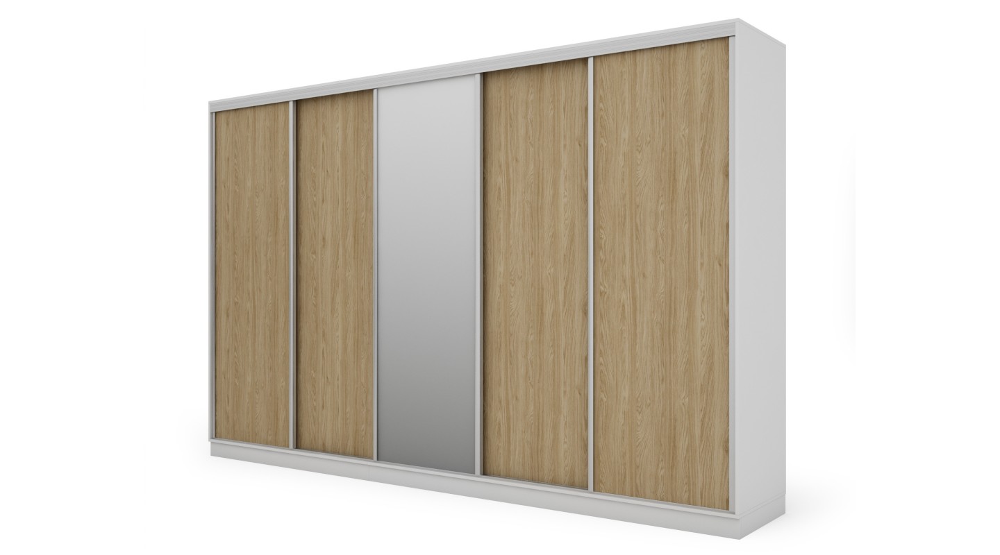 Szafa przesuwna 380x244 cm biel /dąb olejowany z lustrem - Navero | eMeblast