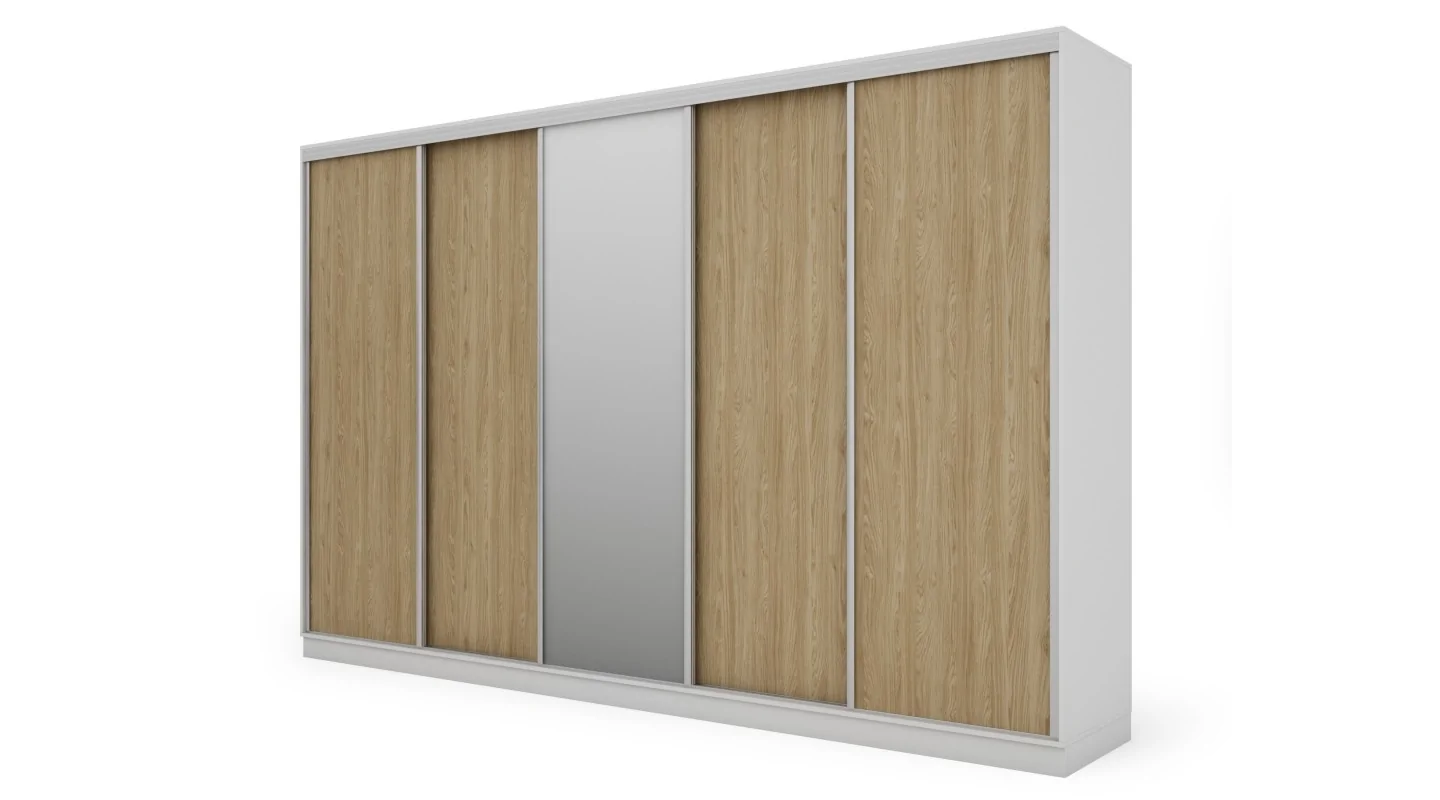 Szafa przesuwna 380x244 cm biel /dąb olejowany z lustrem - Navero | eMeblast