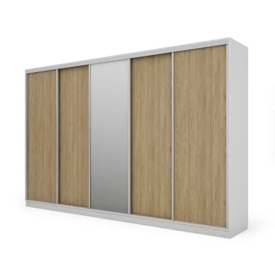 Szafa przesuwna 380x244 cm biel /dąb olejowany z lustrem - Navero | eMeblast