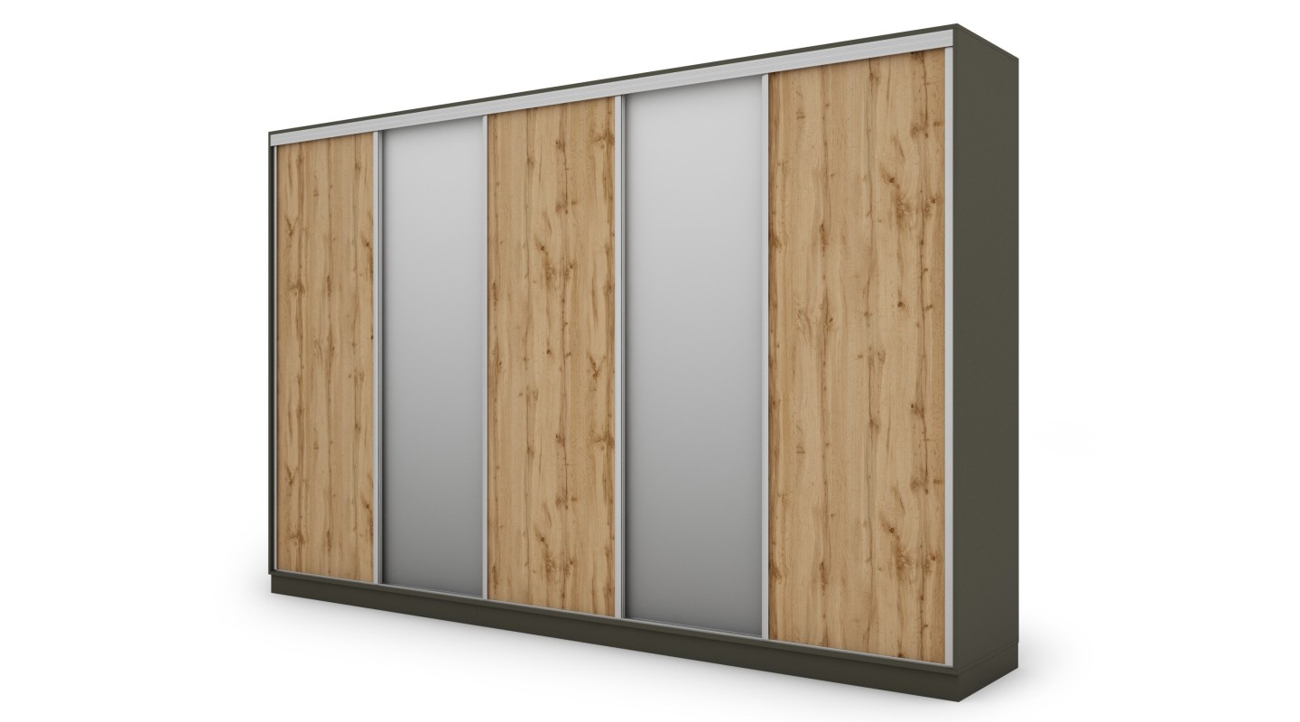 Szafa przesuwna 380x244 cm szary grafit wotan 2 lustra - Navero | eMeblast Szafa przesuwna 380x244 cm szary grafit wotan 2 lustra - Navero | eMeblast
