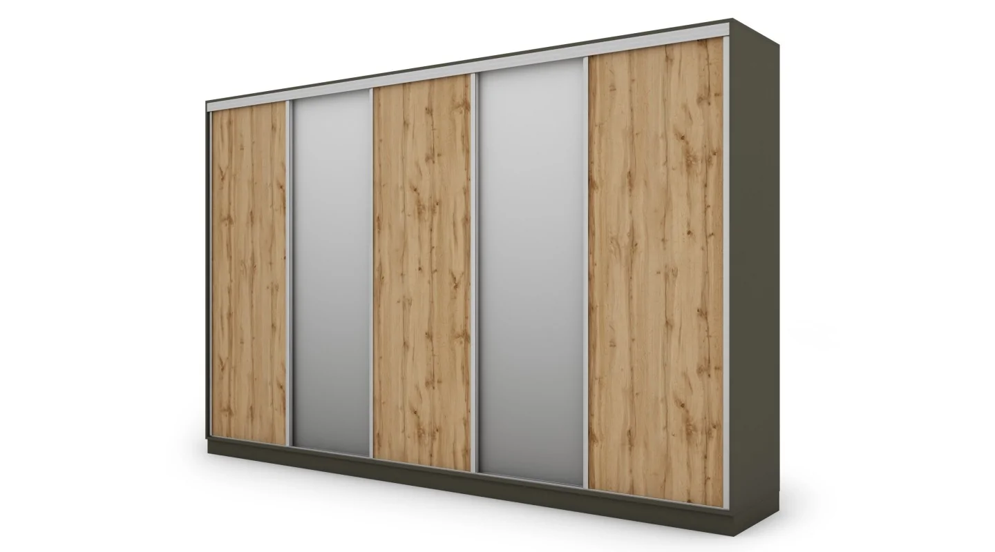 Szafa przesuwna 380x244 cm szary grafit wotan 2 lustra - Navero | eMeblast