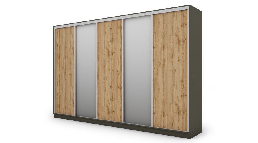 Szafa przesuwna 380x244 cm szary grafit wotan 2 lustra - Navero | eMeblast Szafa przesuwna 380x244 cm szary grafit wotan 2 lustra - Navero | eMeblast