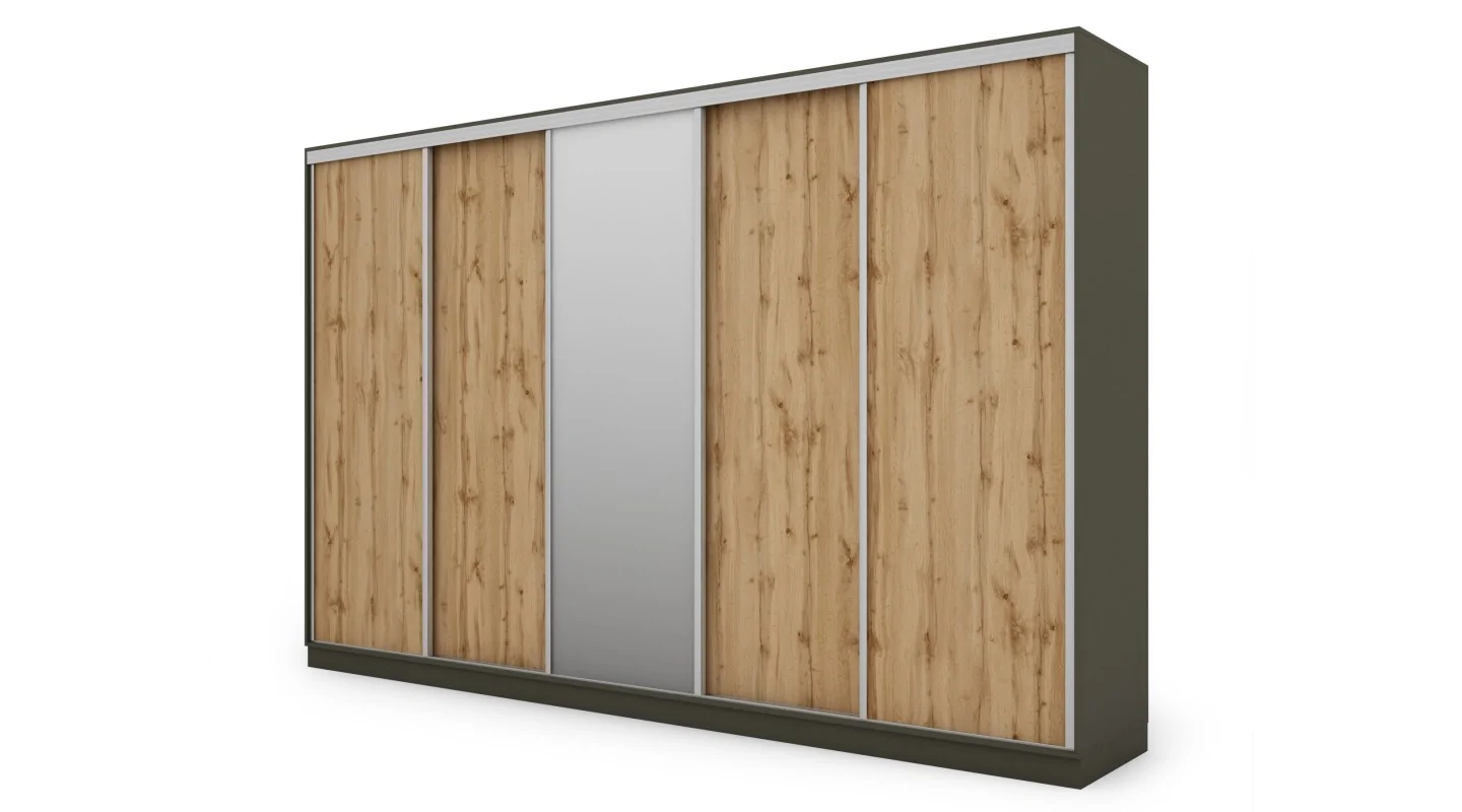 Szafa przesuwna 380x244 cm szary grafit /dąb wotan z lustrem - Navero | eMeblast