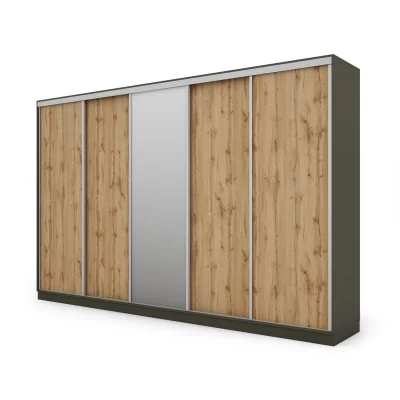 Szafa przesuwna 380x244 cm szary grafit /dąb wotan z lustrem - Navero | eMeblast