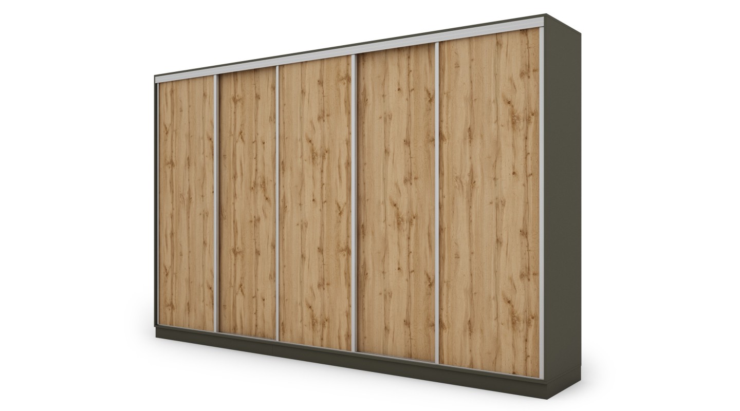 Szafa przesuwna 380x244 cm szary grafit /dąb wotan - Navero | eMeblast Szafa przesuwna 380x244 cm szary grafit /dąb wotan - Navero | eMeblast