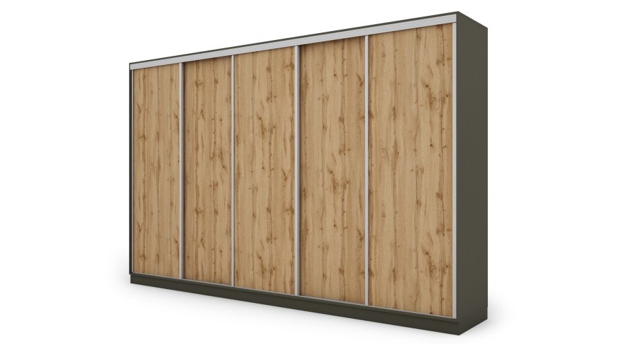 Szafa przesuwna 380x244 cm szary grafit /dąb wotan - Navero | eMeblast Szafa przesuwna 380x244 cm szary grafit /dąb wotan - Navero | eMeblast