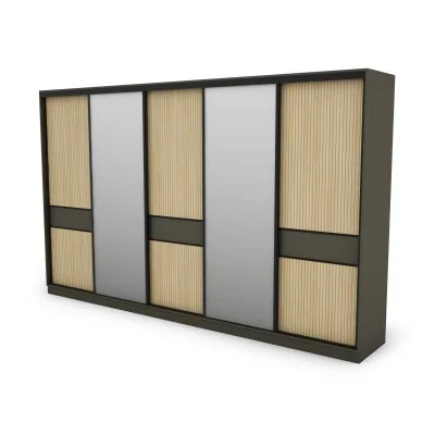 Szafa przesuwna 360x244 cm szary grafit dąb gaja lamele 2 lustra - Torvello | eMeblast