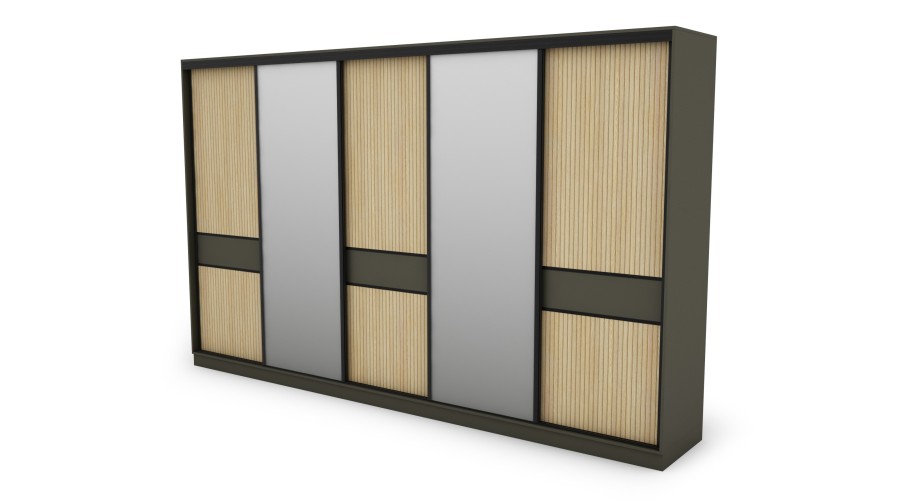 Szafa przesuwna 360x244 cm szary grafit dąb gaja lamele 2 lustra - Torvello | eMeblast Szafa przesuwna 360x244 cm szary grafit dąb gaja lamele 2 lustra - Torvello | eMeblast