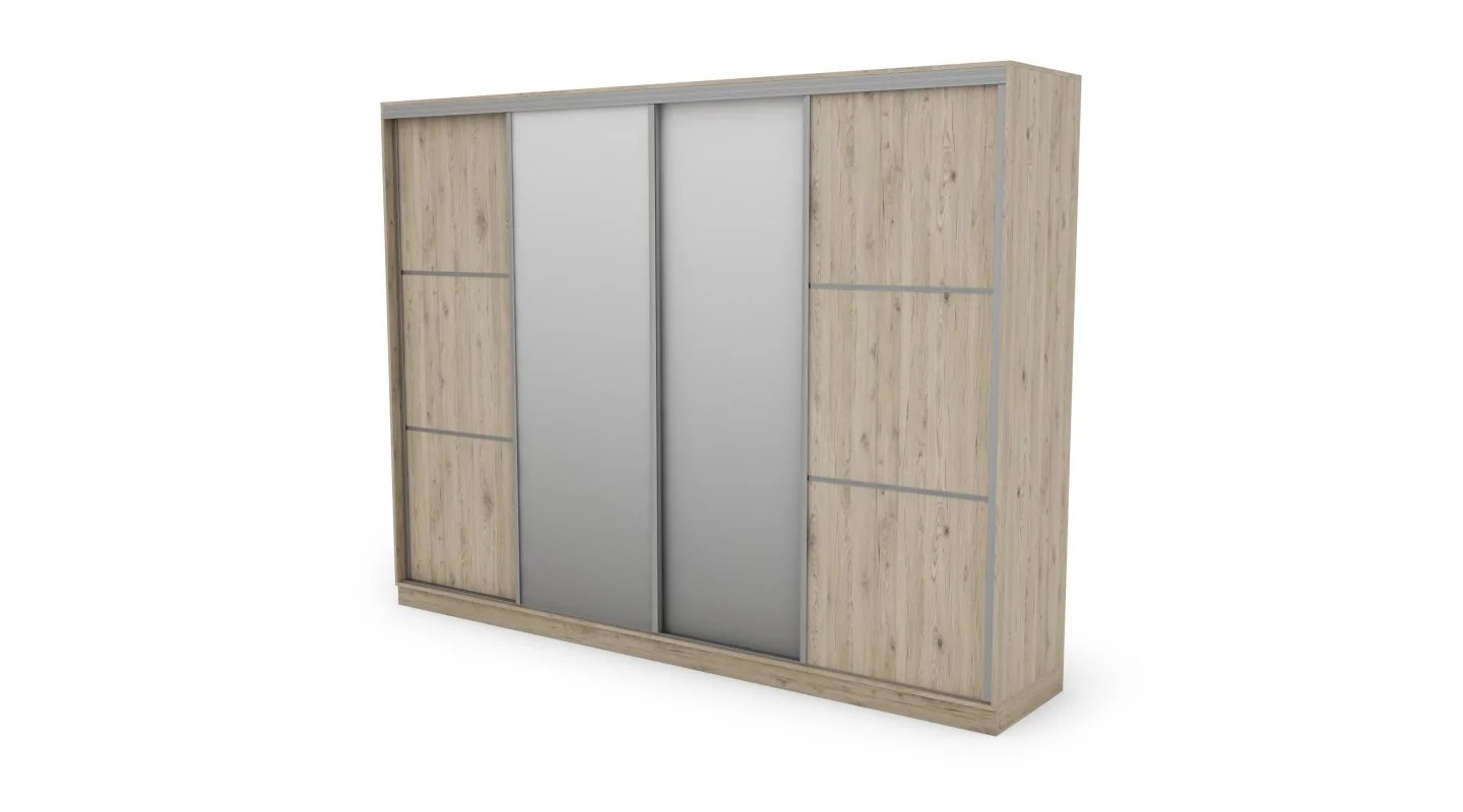 Szafa przesuwna 320x244 cm dąb bordeaux 2 lustra - Varento | eMeblast
