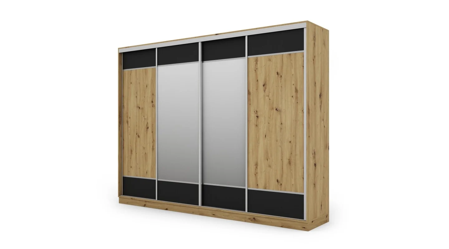 Szafa przesuwna 320x244 cm dąb artisan czarny 2 lustra - Varento | eMeblast Szafa przesuwna 320x244 cm dąb artisan czarny 2 lustra - Varento | eMeblast