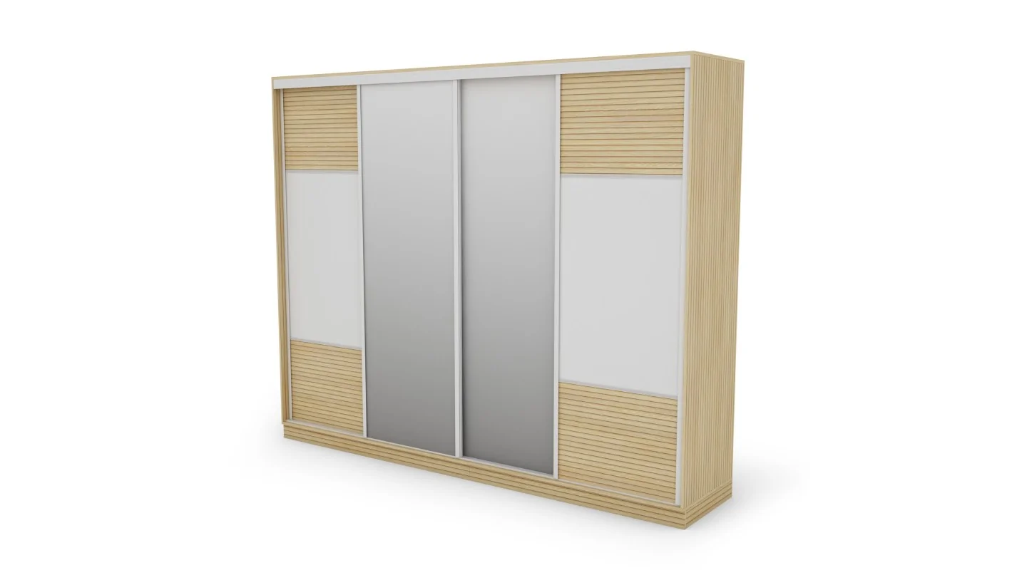 Szafa przesuwna 300x244 cm biel dąb gaja lamele 2 lustra - Grandero | eMeblast