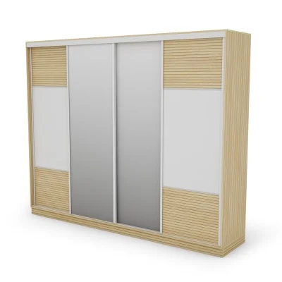 Szafa przesuwna 300x244 cm biel dąb gaja lamele 2 lustra - Grandero | eMeblast
