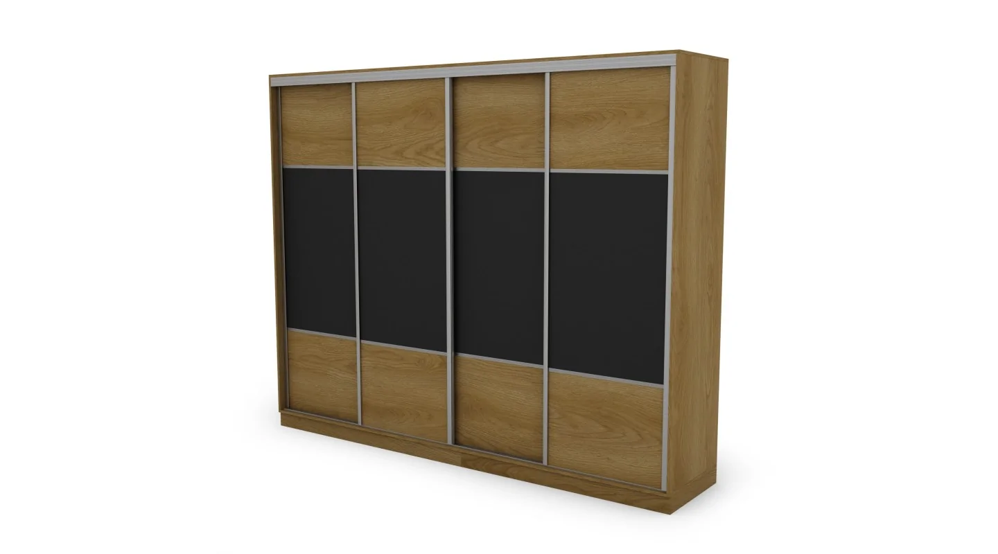 Szafa przesuwna 300x244 cm dąb karmel czarny - Grandero | eMeblast Szafa przesuwna 300x244 cm dąb karmel czarny - Grandero | eMeblast