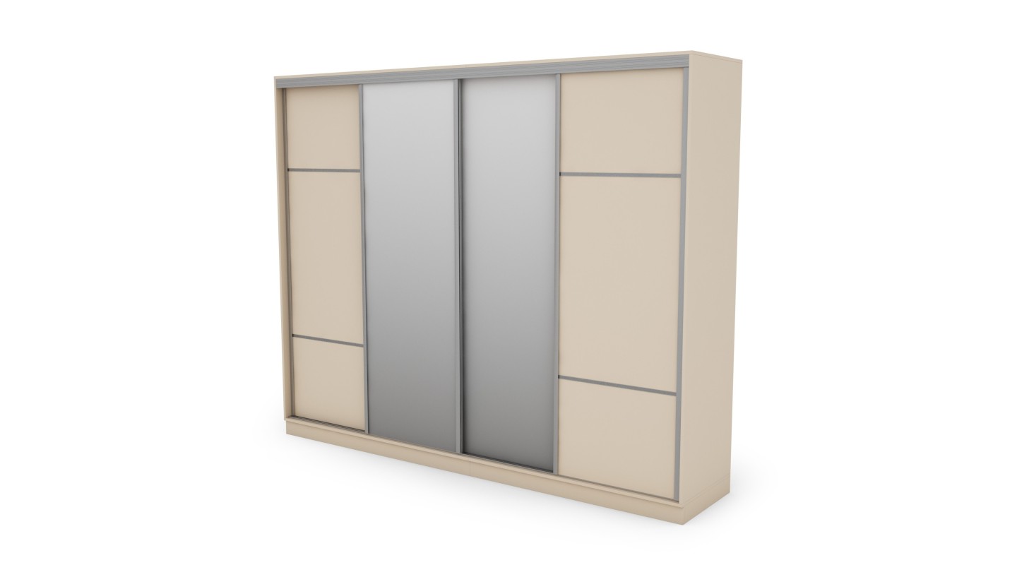 Szafa przesuwna 300x244 cm kość słoniowa 2 lustra - Grandero | eMeblast