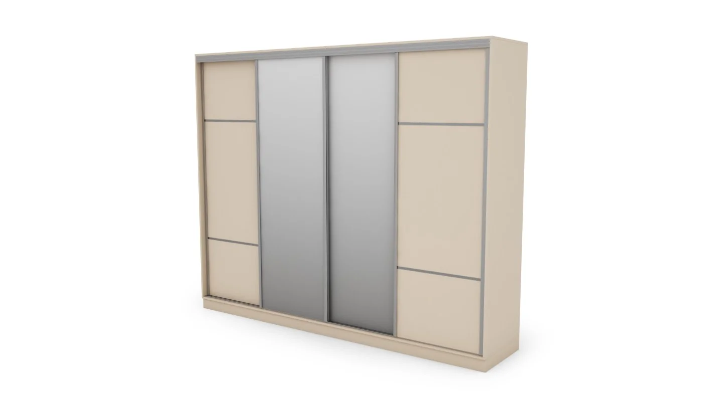 Szafa przesuwna 300x244 cm kość słoniowa 2 lustra - Grandero | eMeblast