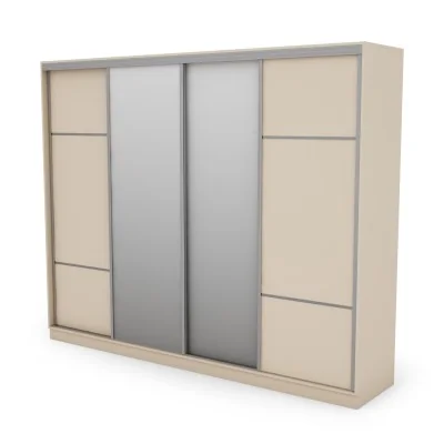 Szafa przesuwna 300x244 cm kość słoniowa 2 lustra - Grandero | eMeblast
