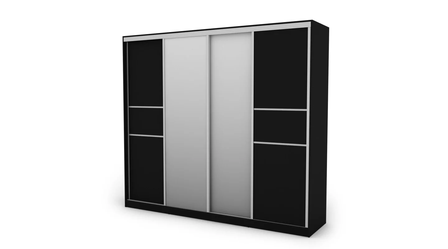 Szafa przesuwna 276x244 cm czarna z 2 lustrami – Arvenzo | eMeblast Szafa przesuwna 276x244 cm czarna z 2 lustrami – Arvenzo | eMeblast