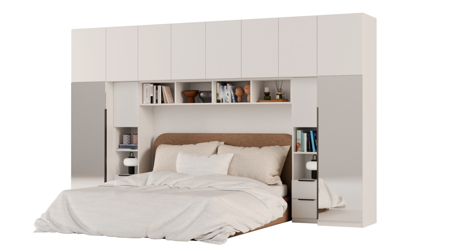 Zabudowa do sypialni 364x225 cm Biel Kredowa z 2 lustrami – SARA | eMeblast