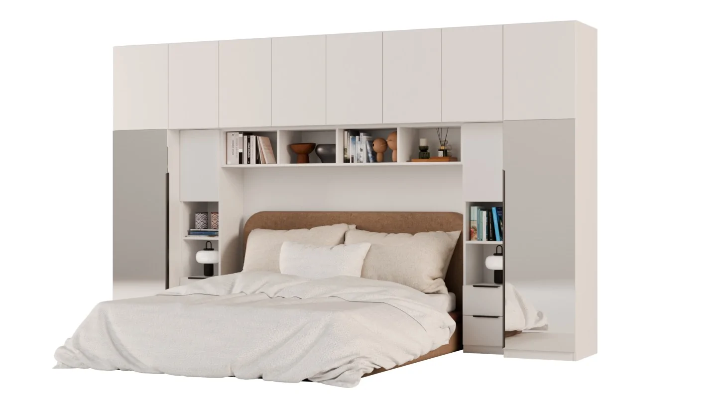Zabudowa do sypialni 364x225 cm Biel Kredowa z 2 lustrami – SARA | eMeblast