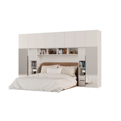 Zabudowa do sypialni 364x225 cm Biel Kredowa z 2 lustrami – SARA | eMeblast