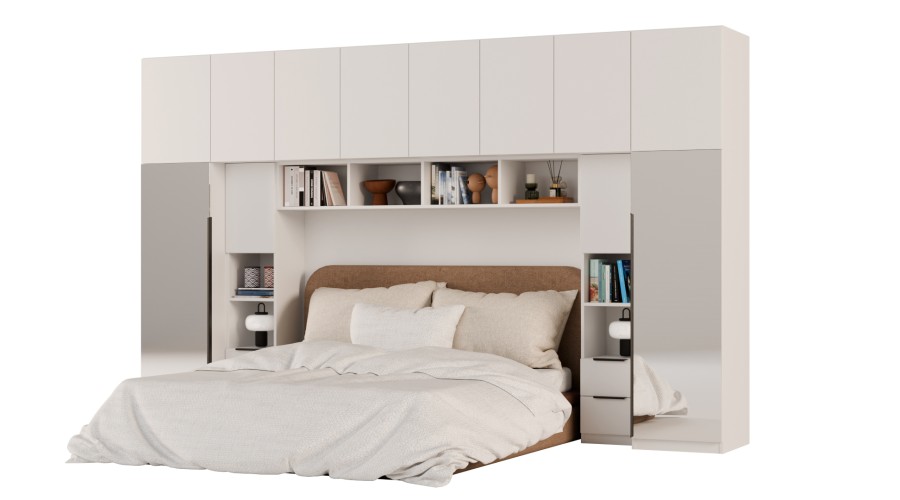 Zabudowa do sypialni 364x225 cm Biel Kredowa z 2 lustrami – SARA | eMeblast
