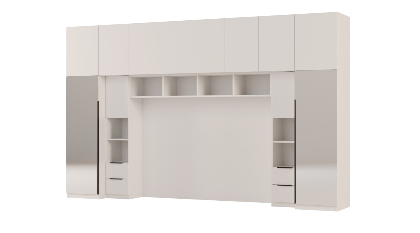 Zabudowa do sypialni 364x225 cm Biel Kredowa z 2 lustrami – SARA | eMeblast