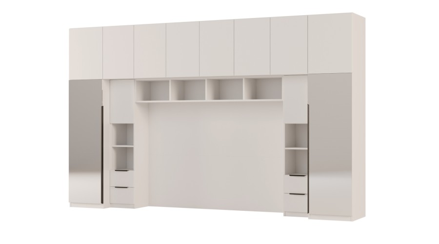 Zabudowa do sypialni 364x225 cm Biel Kredowa z 2 lustrami – SARA | eMeblast